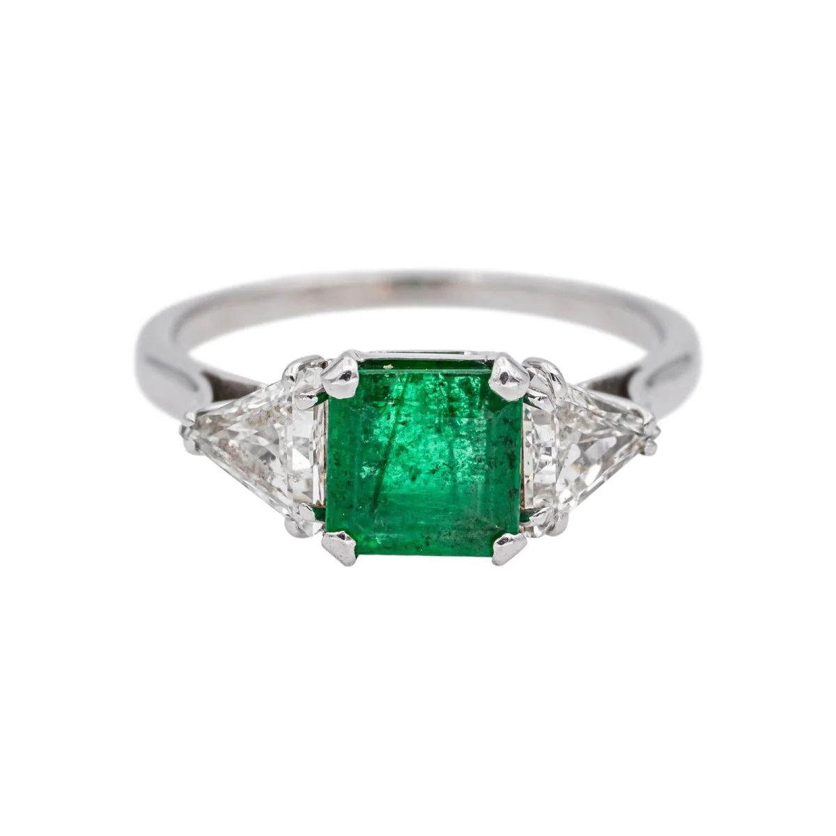 Bague Trilogie en or blanc, émeraude et diamants