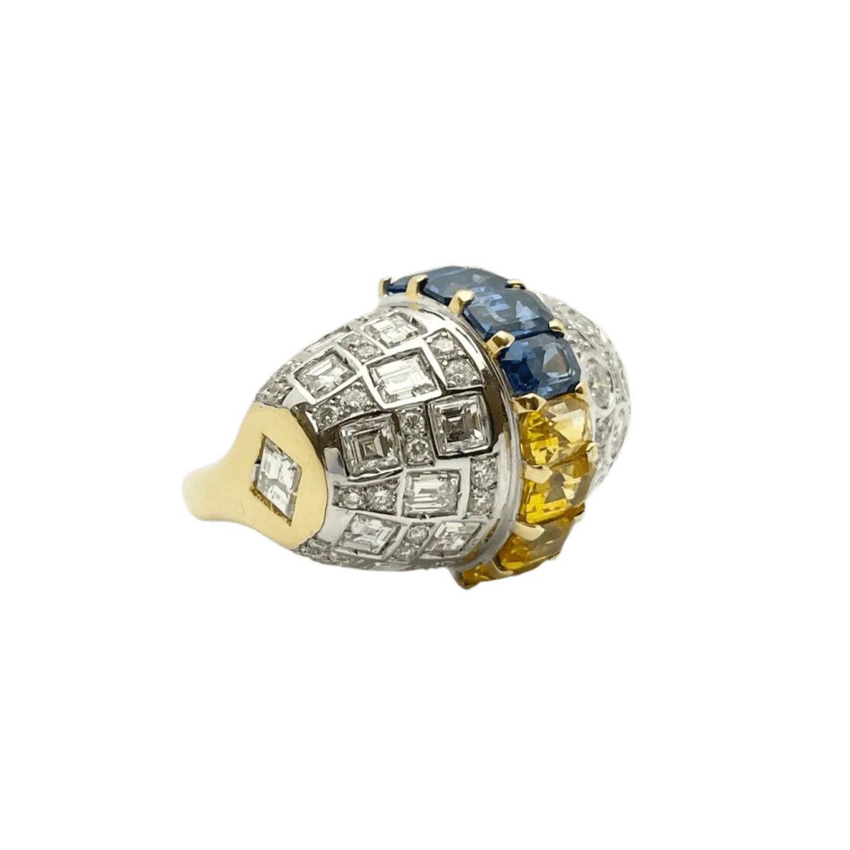 Bague en or jaune, or blanc, saphirs et diamants - Image 4