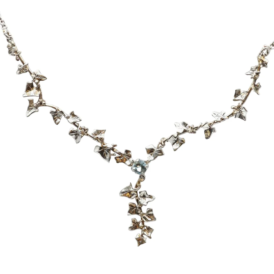 Collier Négligé en or blanc, platine et aigue-marine