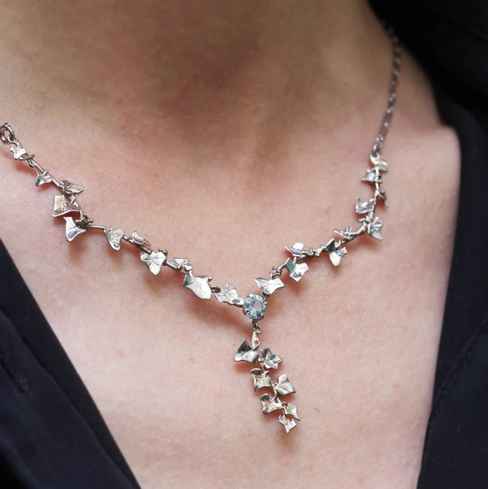 Collier Négligé en or blanc, platine et aigue-marine - Image 2