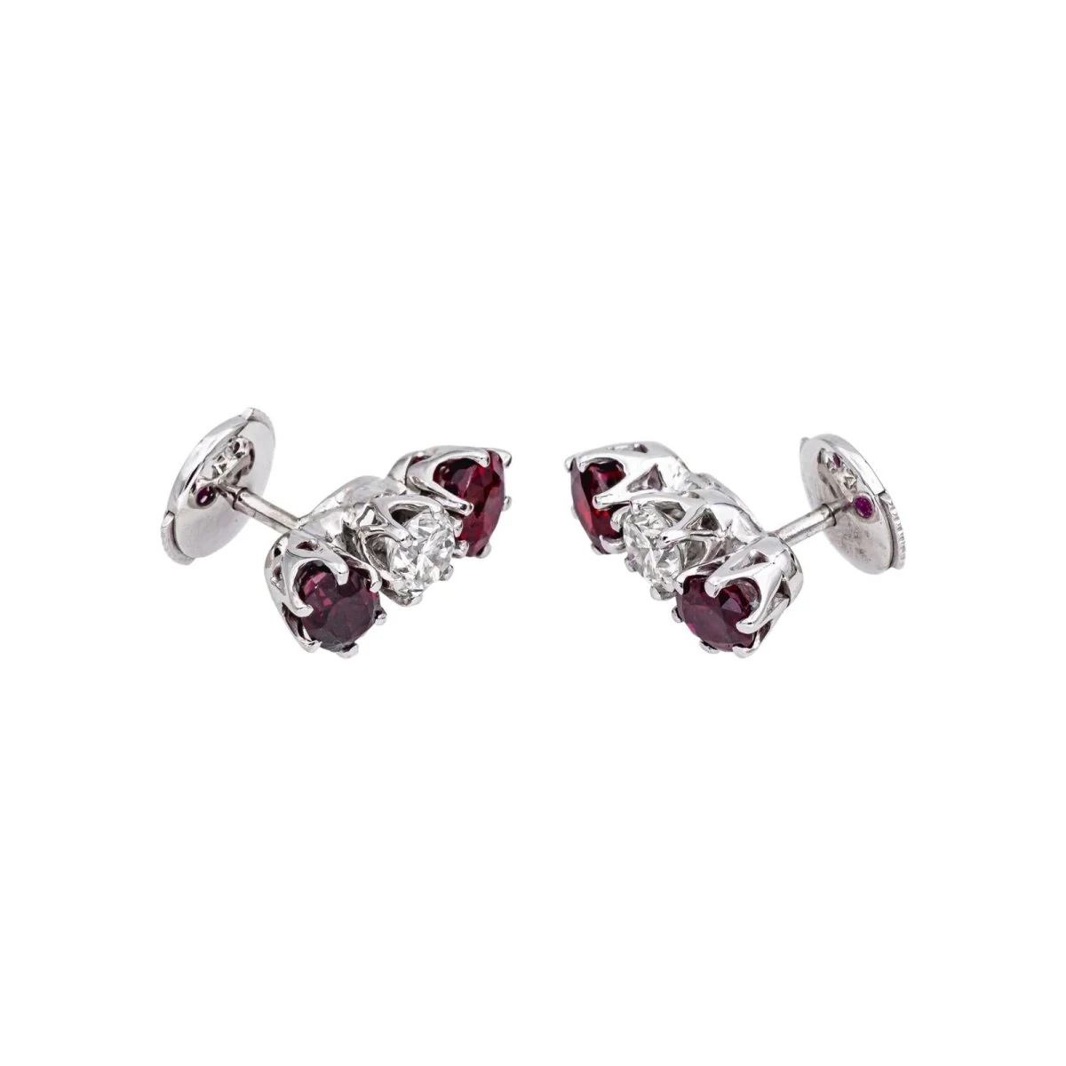 Boucles d'oreilles Puces en or blanc, rubis et diamants - Image 6