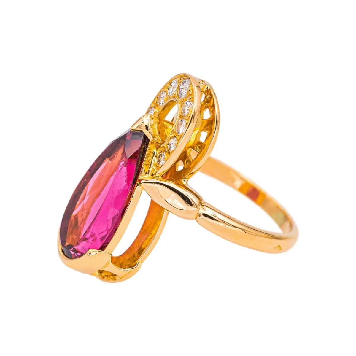 Bague Cocktail en or jaune, tourmaline et diamants - Image 4