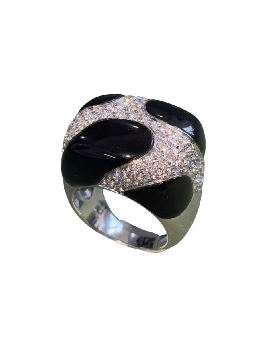Bague cocktail en or 18k, email et diamants