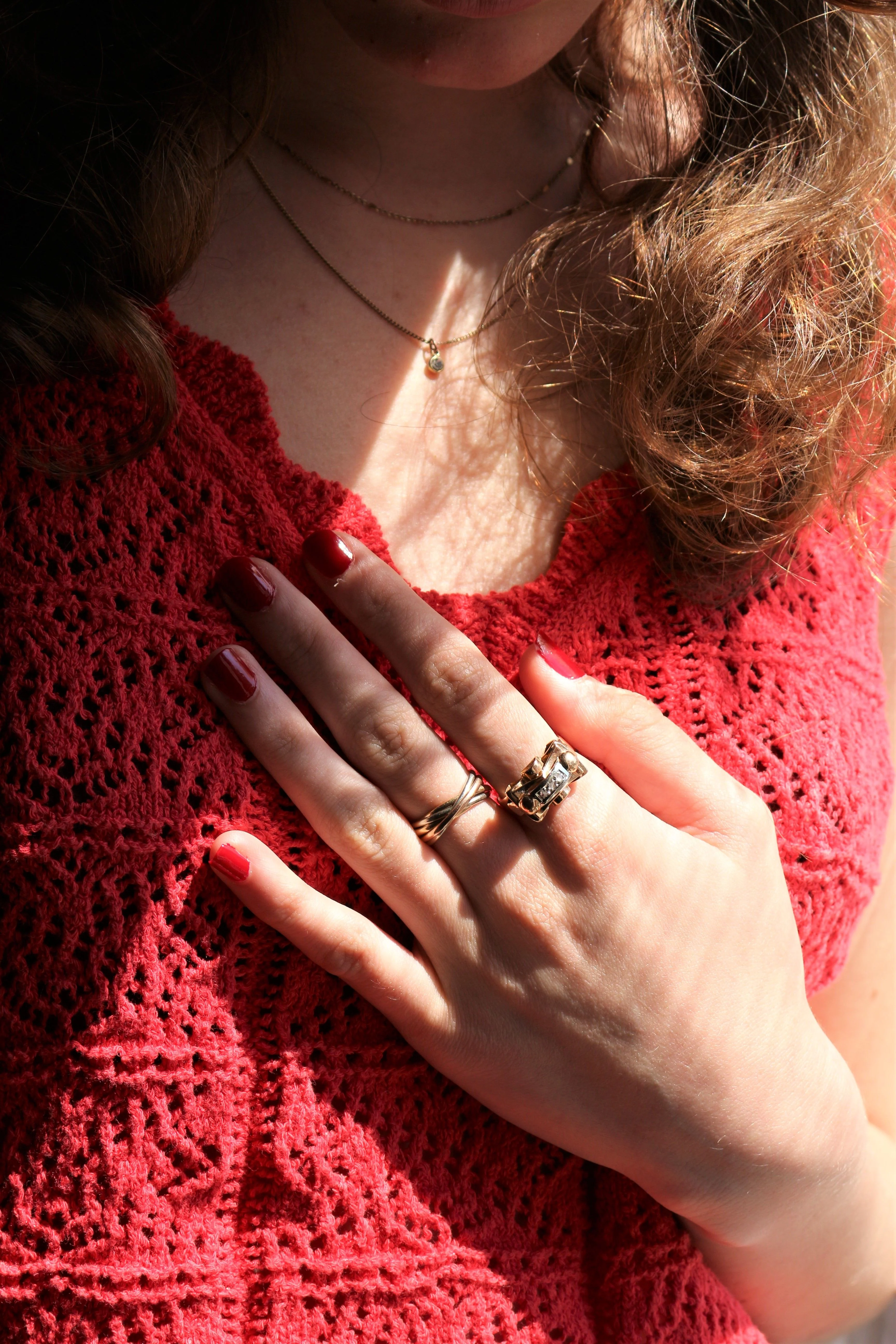 Bague Rétro Or Jaune Et Roses - Image 11