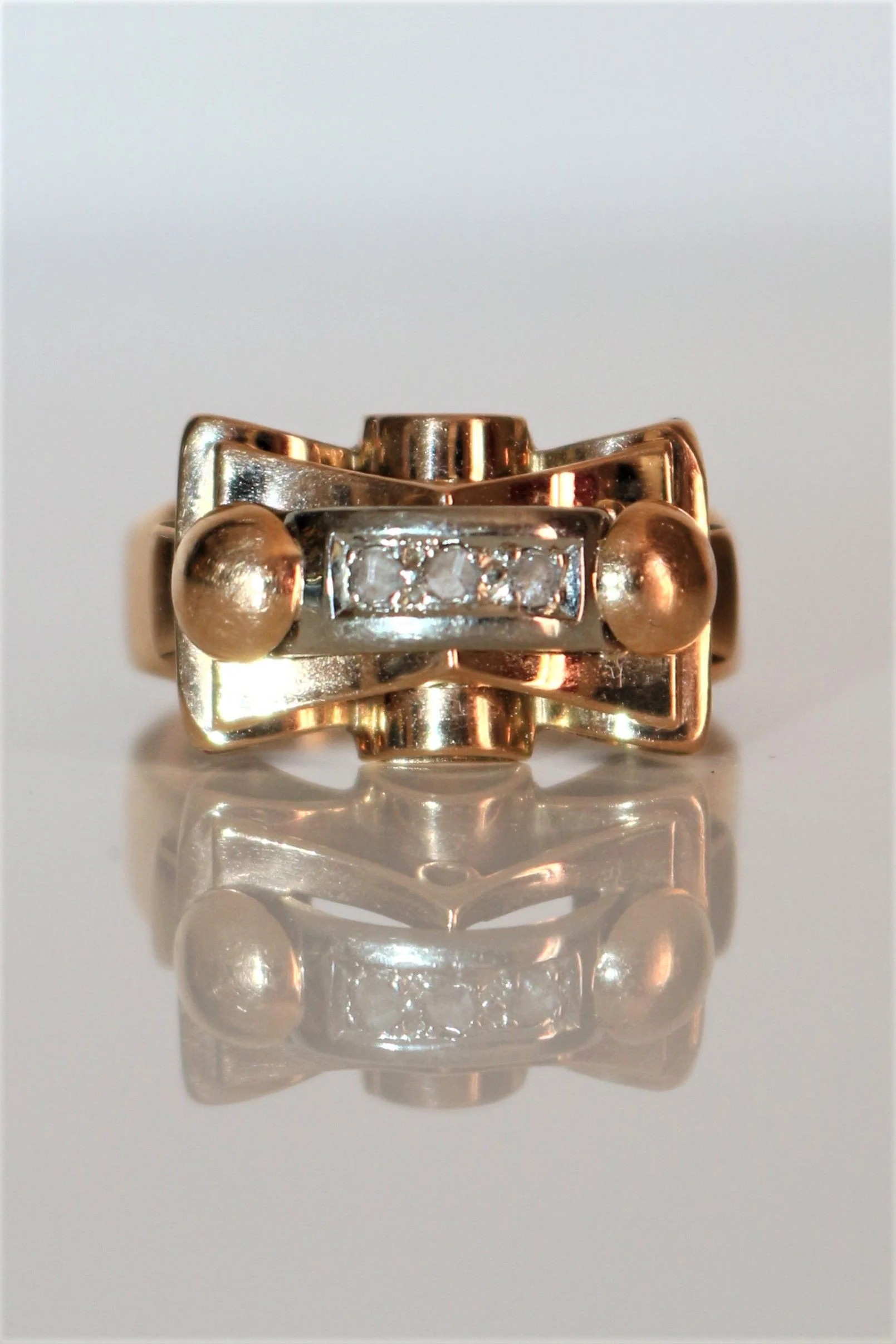Bague Rétro Or Jaune Et Roses - Image 2