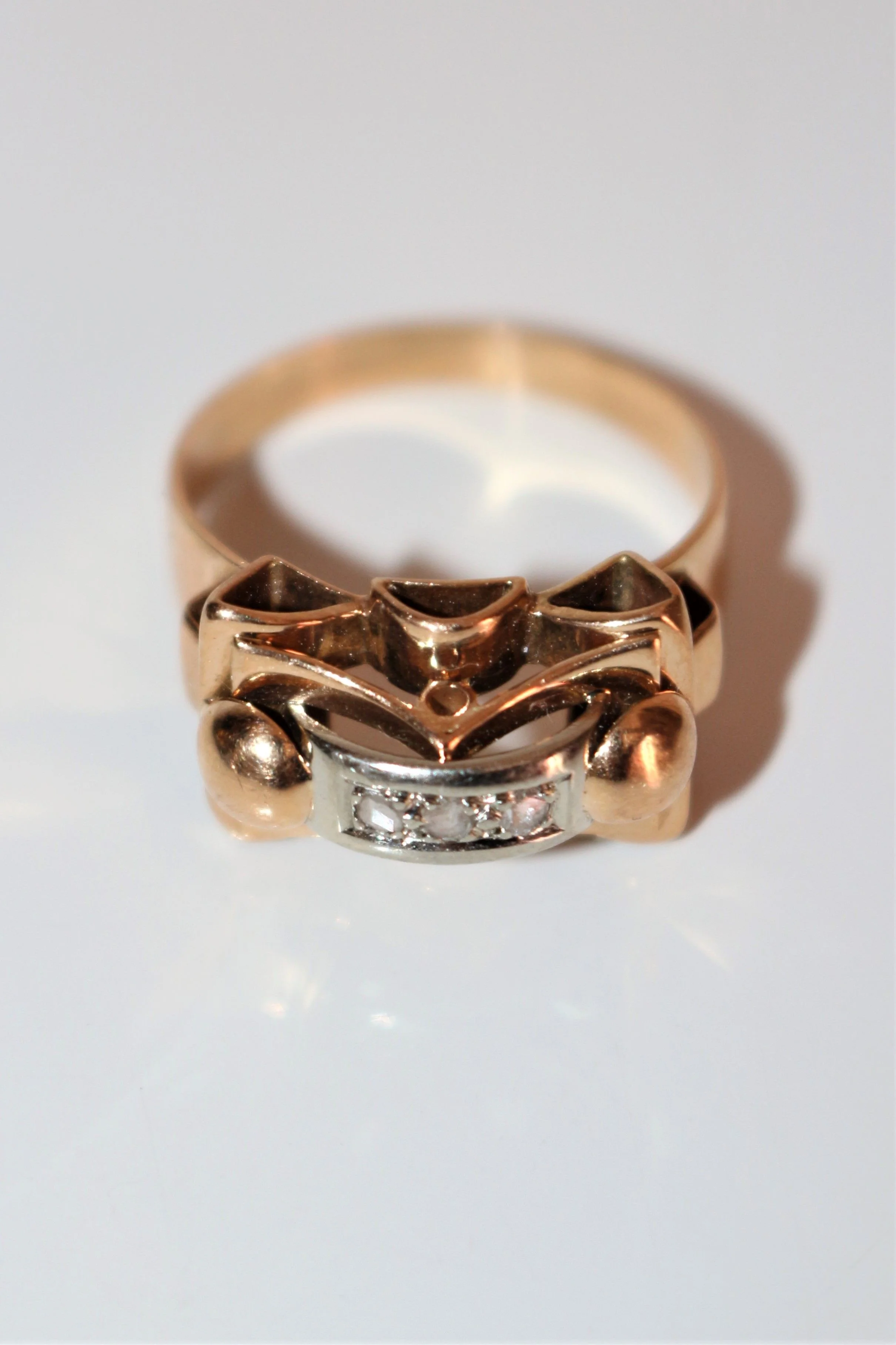 Bague Rétro Or Jaune Et Roses - Image 7
