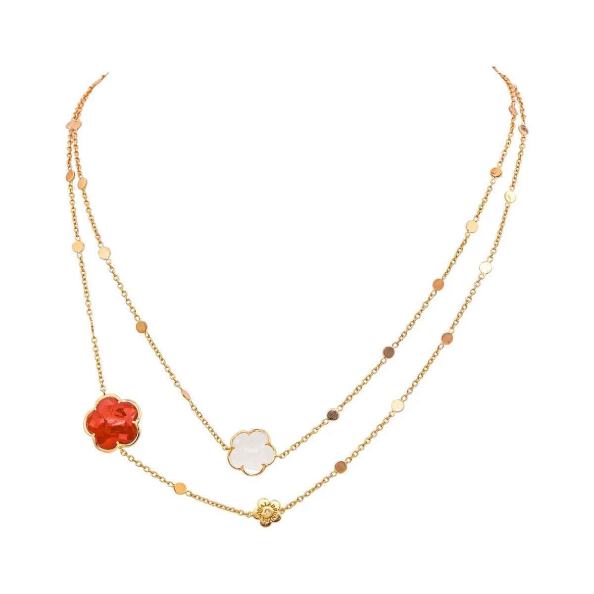 Collier Sautoir PASQUALE BRUNI "Bon Ton" en or rose, cornaline et quartz