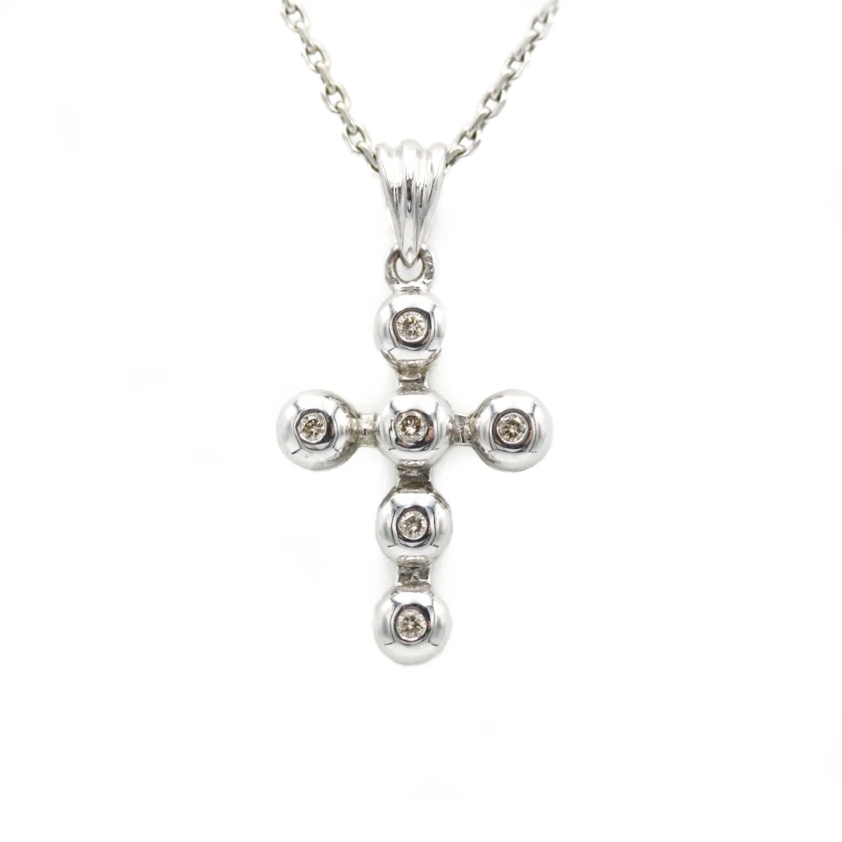 Collier Pendentif Croix - Or blanc & Diamants