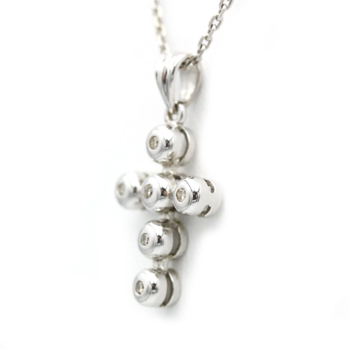 Collier Pendentif Croix - Or blanc & Diamants - Image 3
