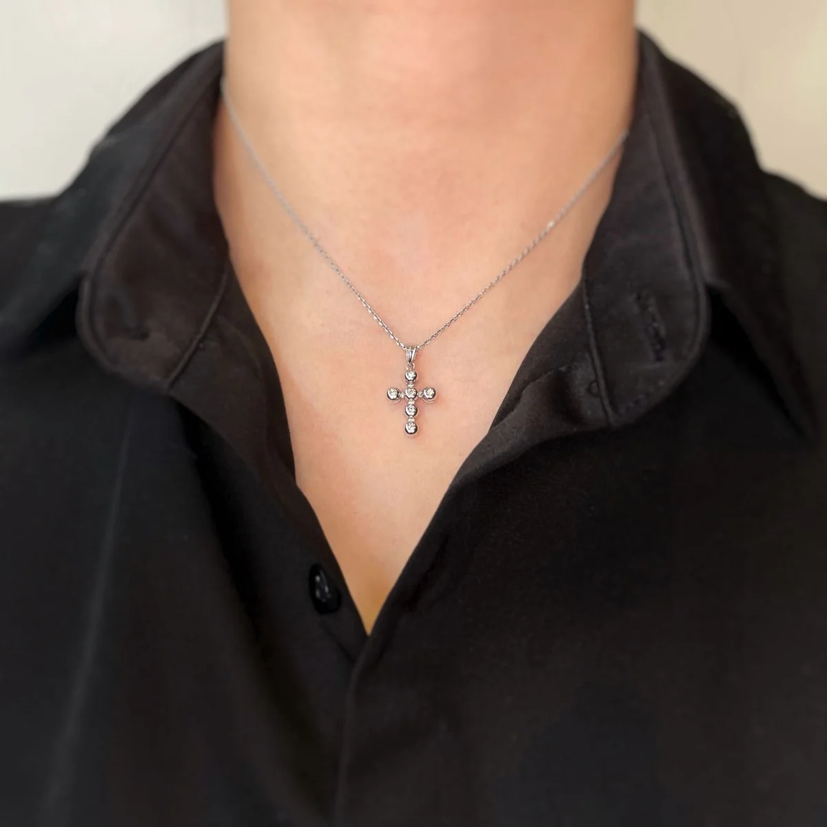 Collier Pendentif Croix - Or blanc & Diamants - Image 6