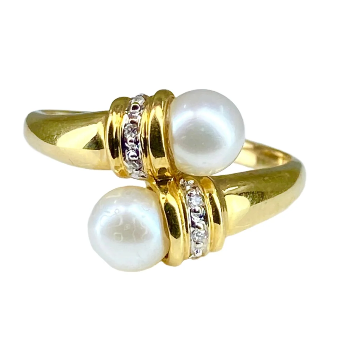 Bague Toi et Moi en or jaune, perle et diamant