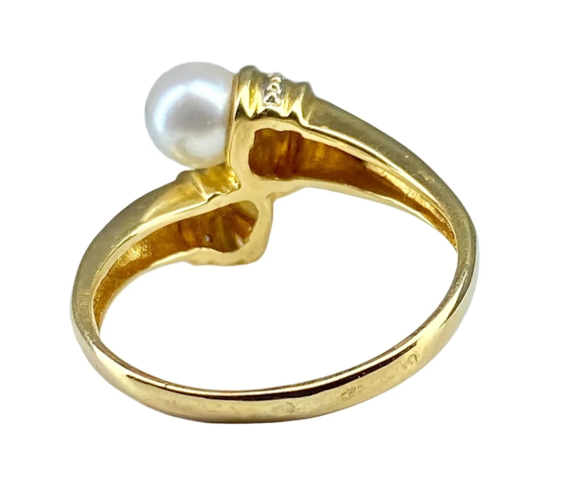 Bague Toi et Moi en or jaune, perle et diamant - Image 3