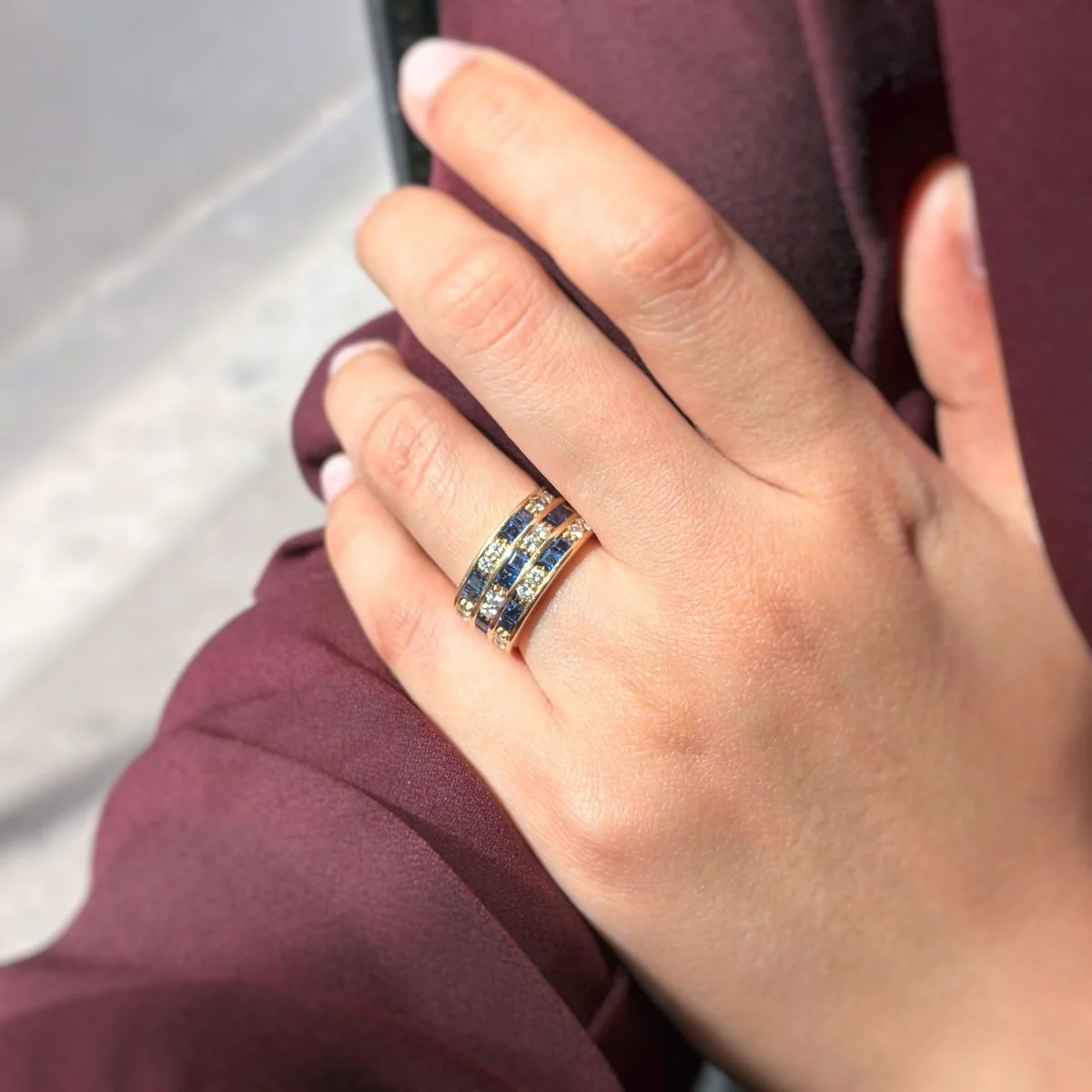Bague - Or, Diamants & Saphirs - Image 5