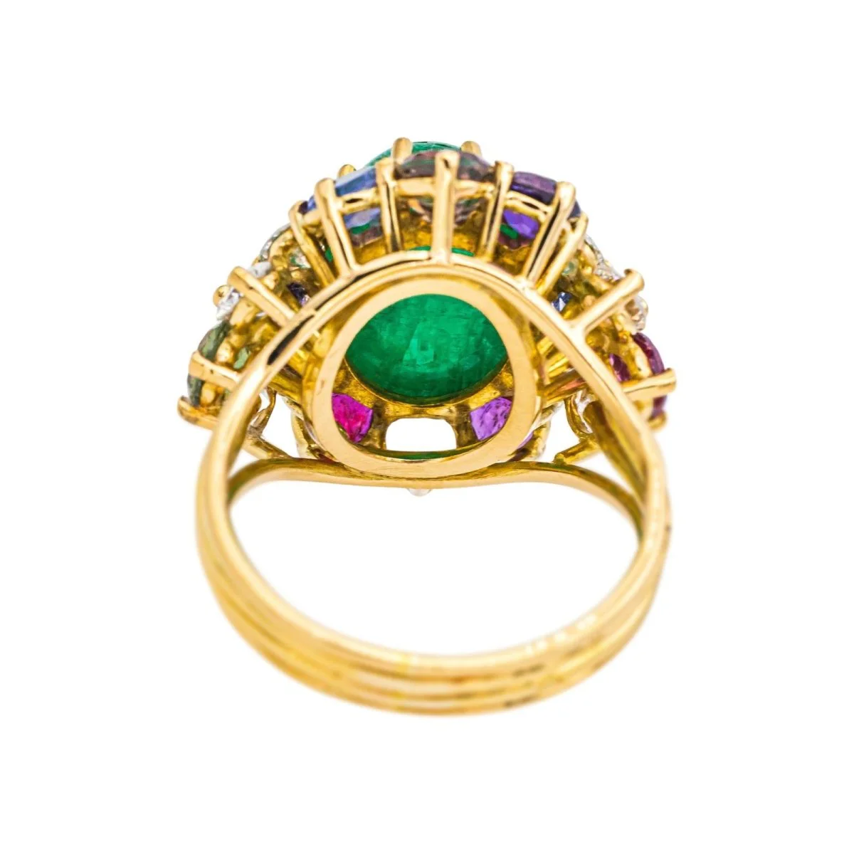 Bague Cocktail en or jaune, émeraude, saphirs, rubis, topazes et diamants - Image 5