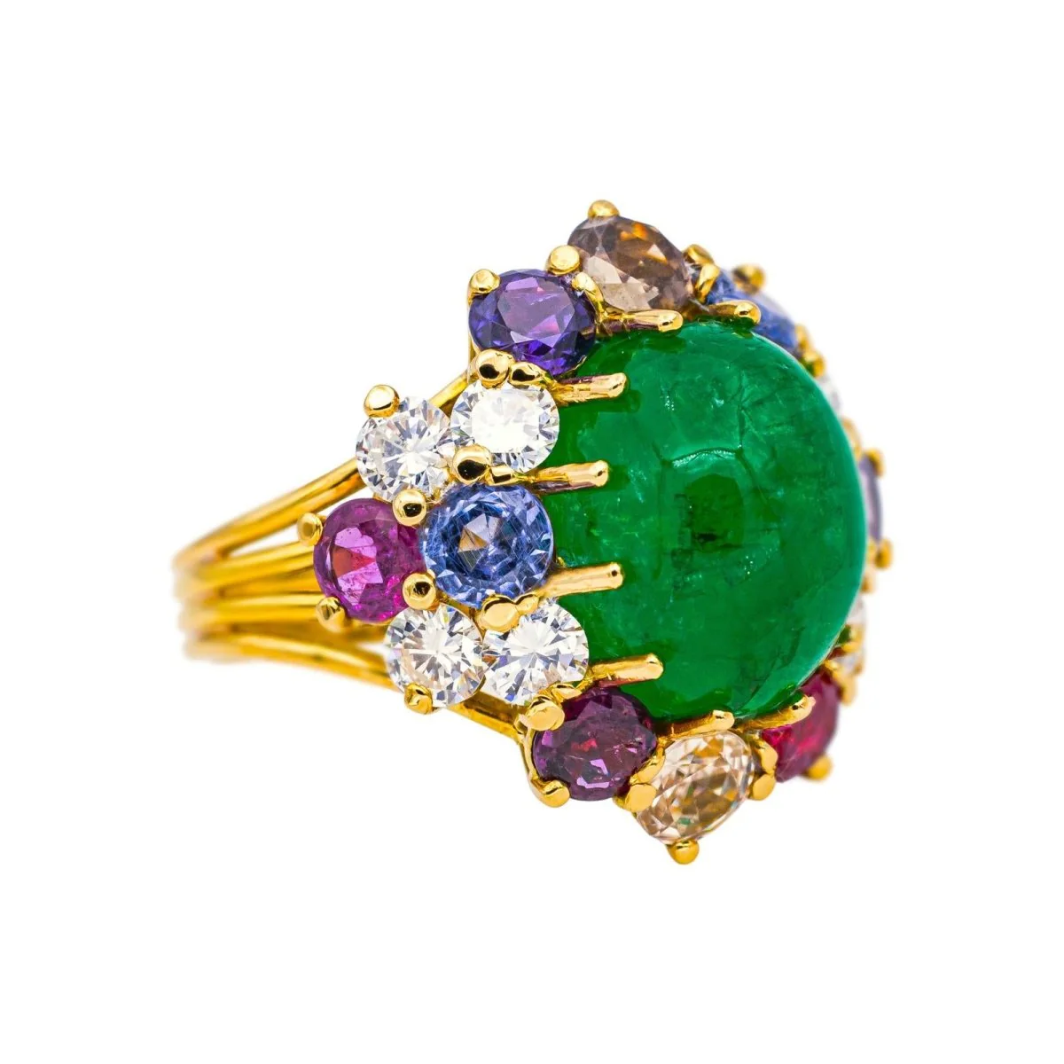 Bague Cocktail en or jaune, émeraude, saphirs, rubis, topazes et diamants - Image 6