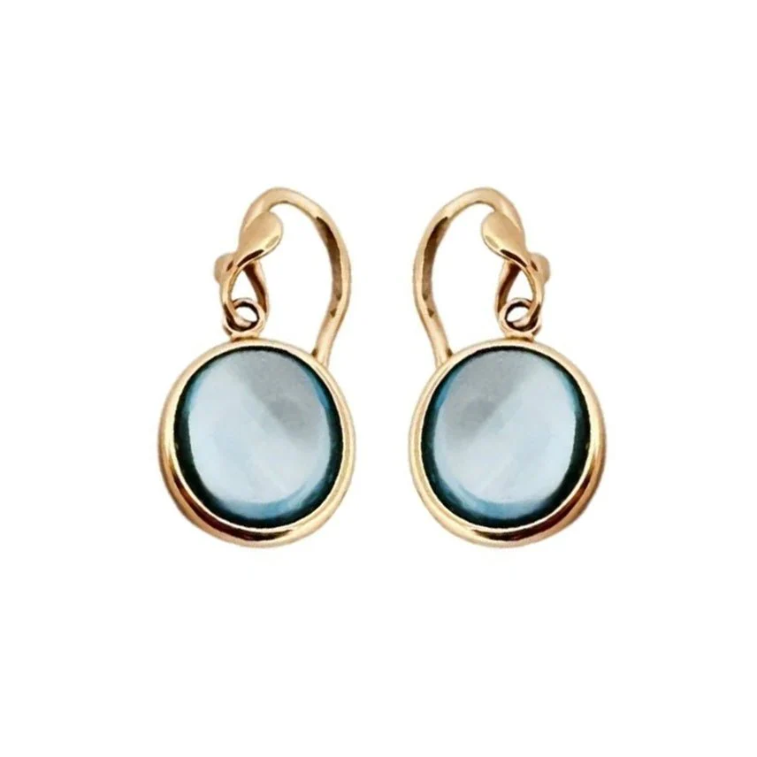 Boucles d'oreilles Pendantes TIFFANY & CO "Olive Leaf", en or jaune et topazes bleues
