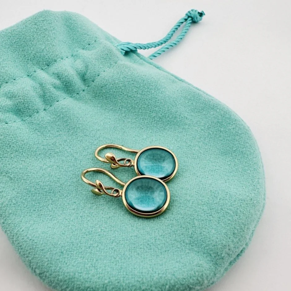 Boucles d'oreilles Pendantes TIFFANY & CO "Olive Leaf", en or jaune et topazes bleues - Image 3