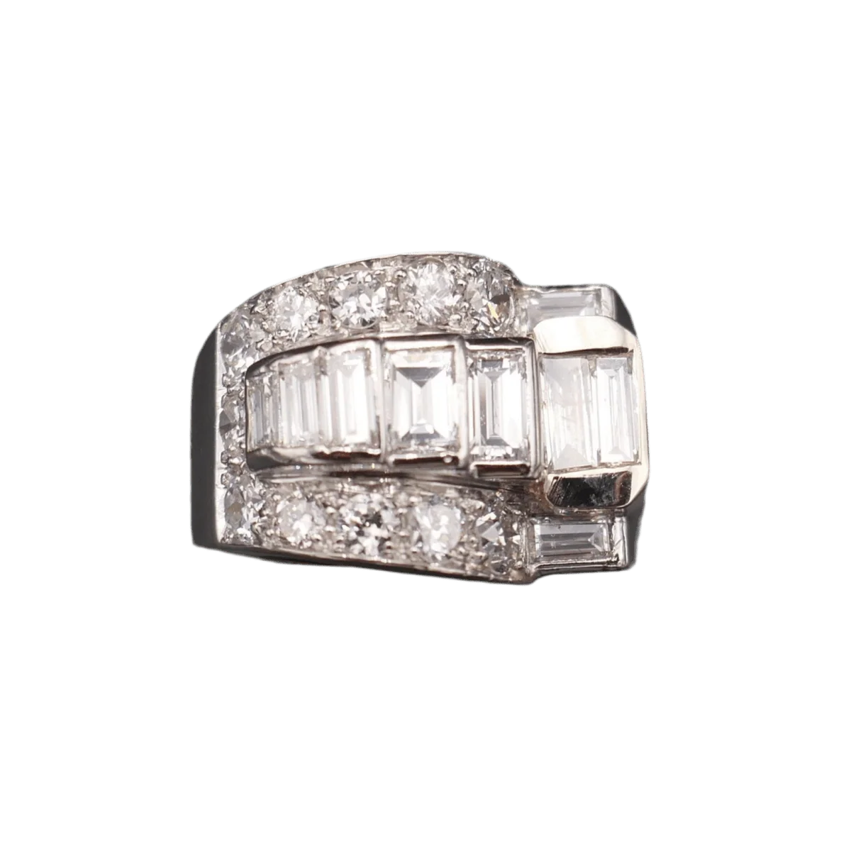 Bague Chevalière en platine et diamants
