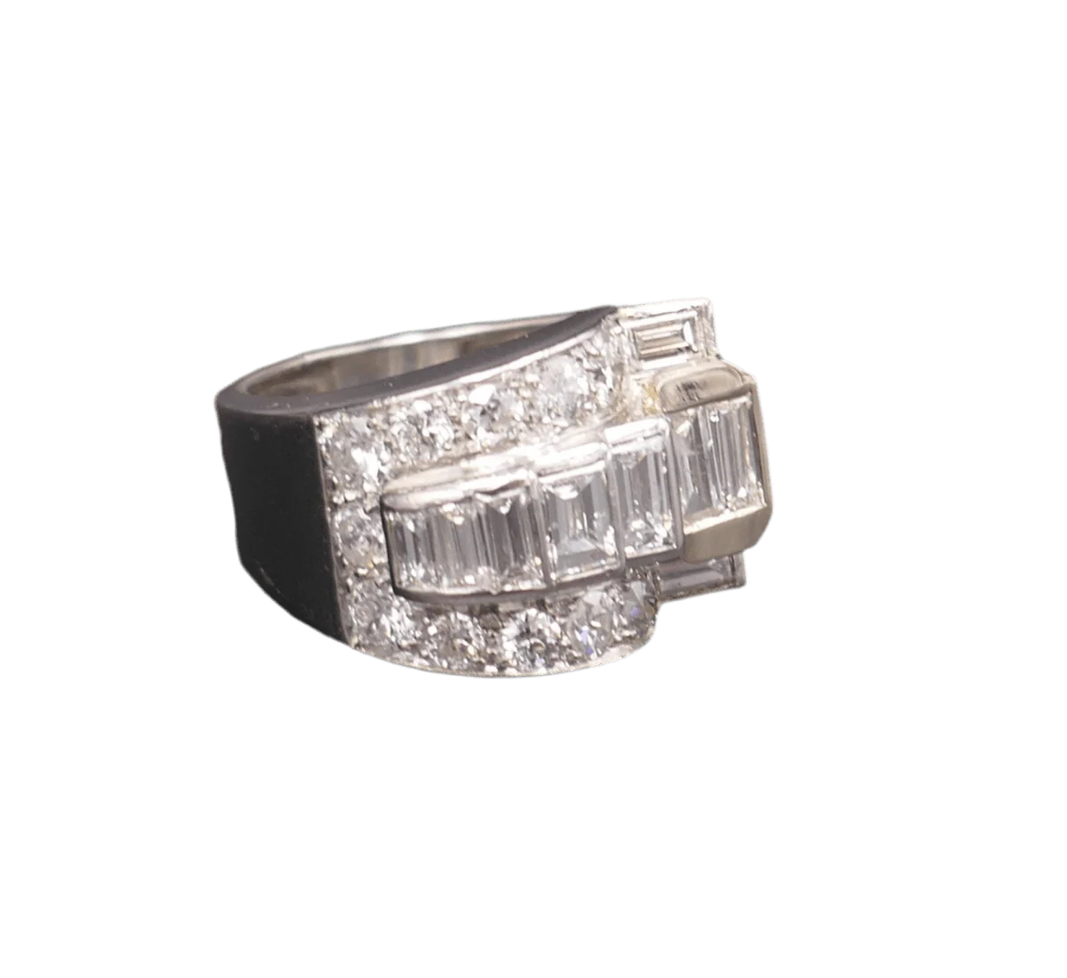 Bague Chevalière en platine et diamants - Image 3