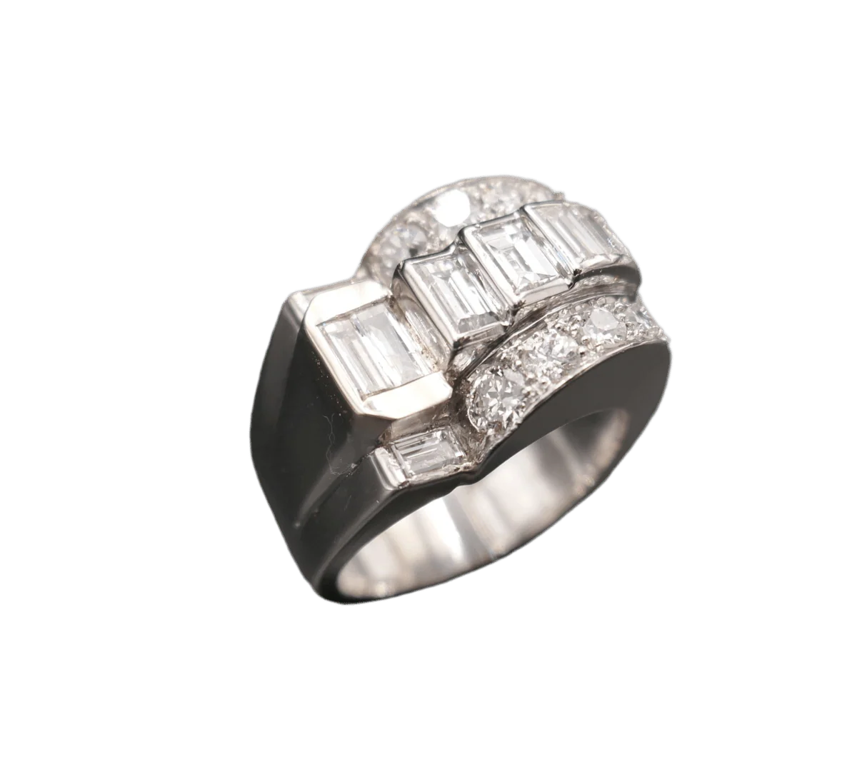 Bague Chevalière en platine et diamants - Image 4