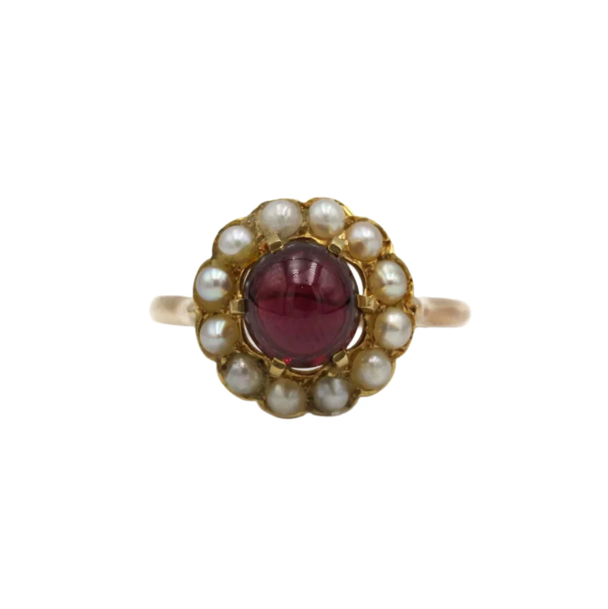 Bague Dôme en or jaune, grenat et perles