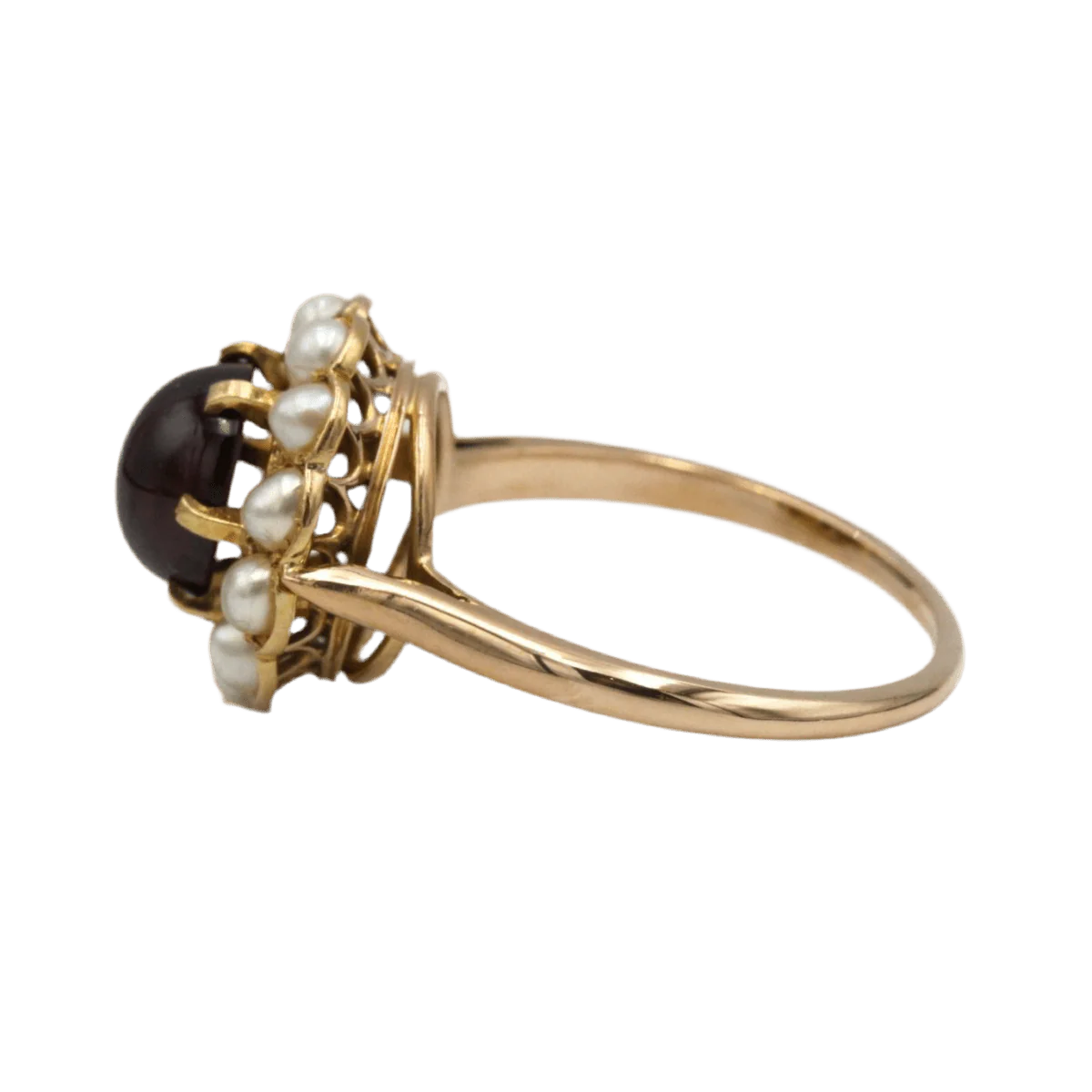 Bague Dôme en or jaune, grenat et perles - Image 2