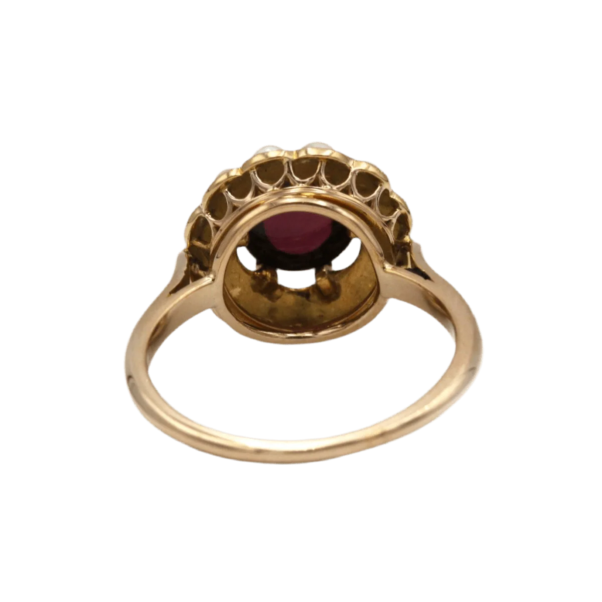 Bague Dôme en or jaune, grenat et perles - Image 3
