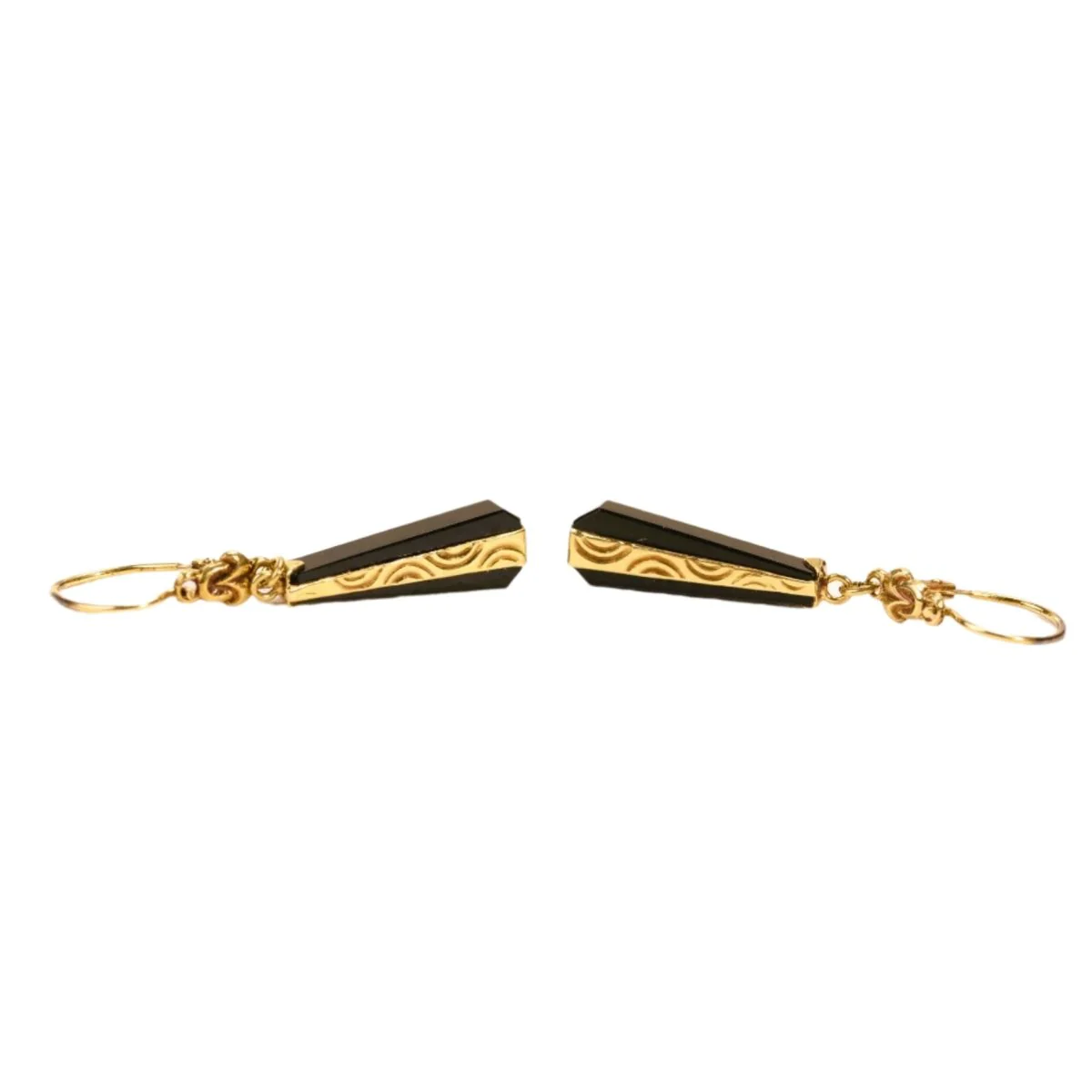 Boucles d'oreilles Dormeuses pendantes en onyx et or jaune