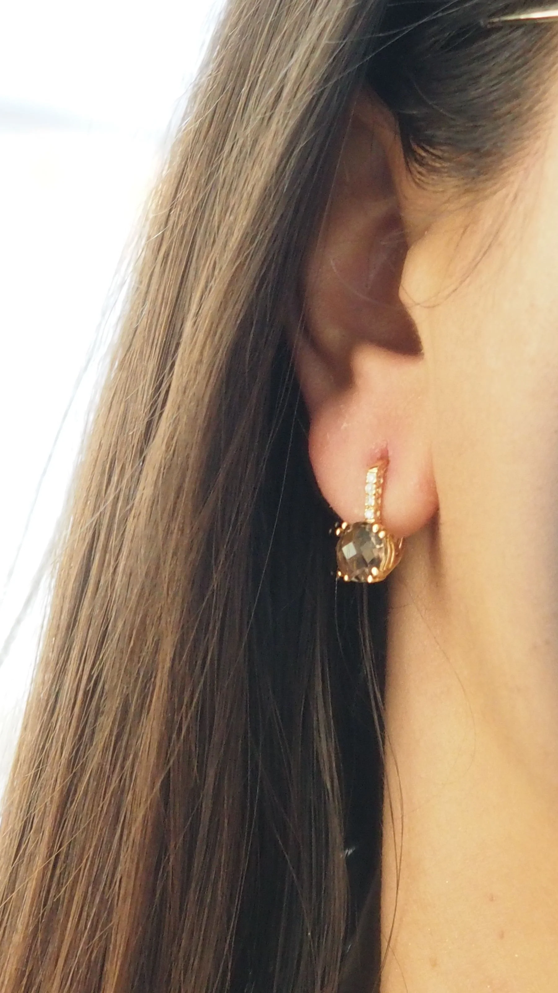 Boucles d'oreilles en or rose, quartz fumé et diamants - Image 2
