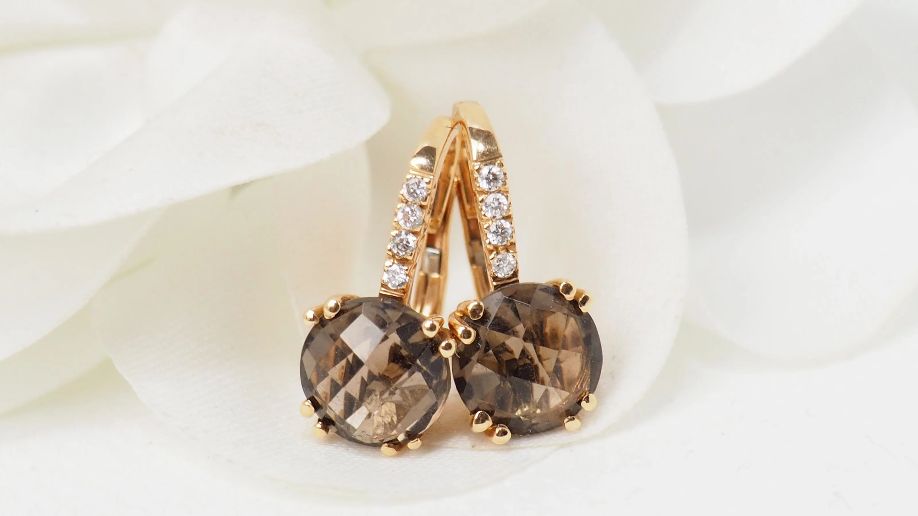 Boucles d'oreilles en or rose, quartz fumé et diamants - Image 3