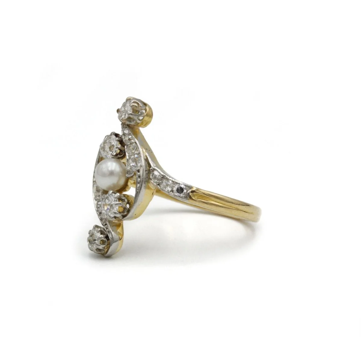 Bague belle époque - Or jaune 18K, diamants et perle - début XXe siècle - Image 2