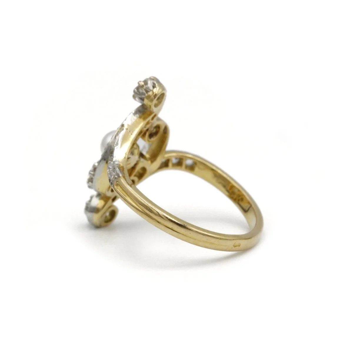 Bague belle époque - Or jaune 18K, diamants et perle - début XXe siècle - Image 4