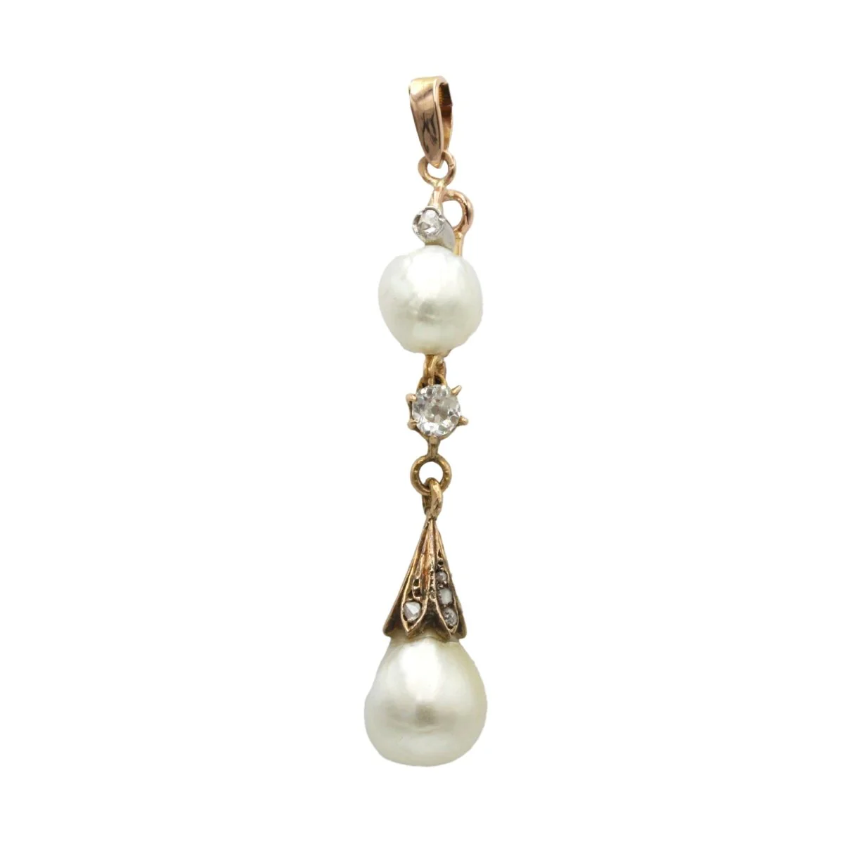 Pendentif en or rose, perles et diamants