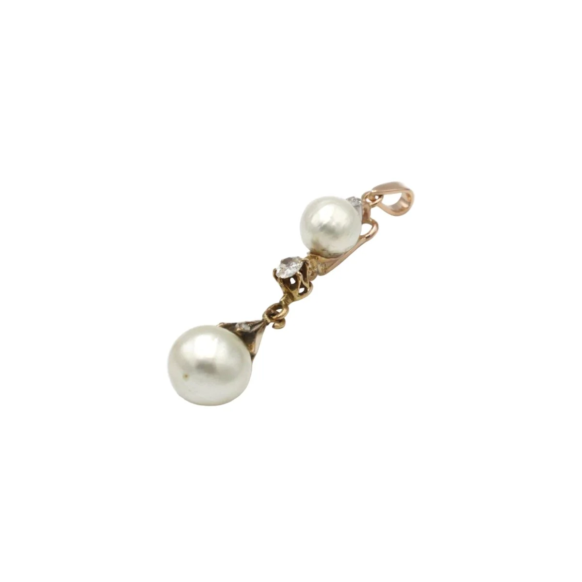 Pendentif en or rose, perles et diamants - Image 2