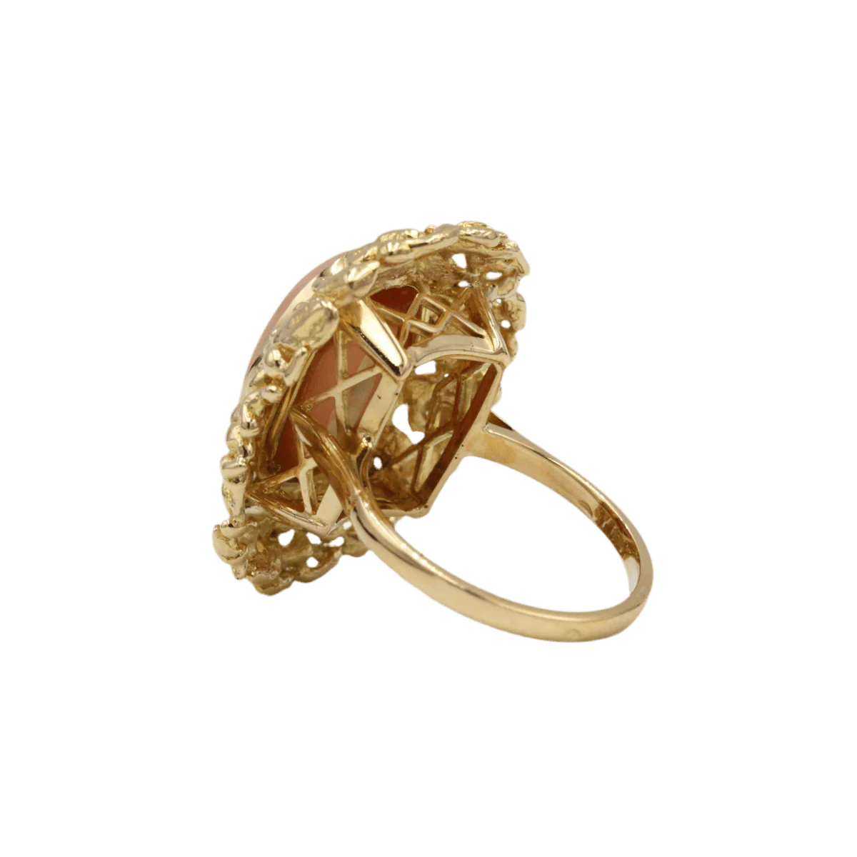 Bague Cocktail en or jaune et corail - Image 4