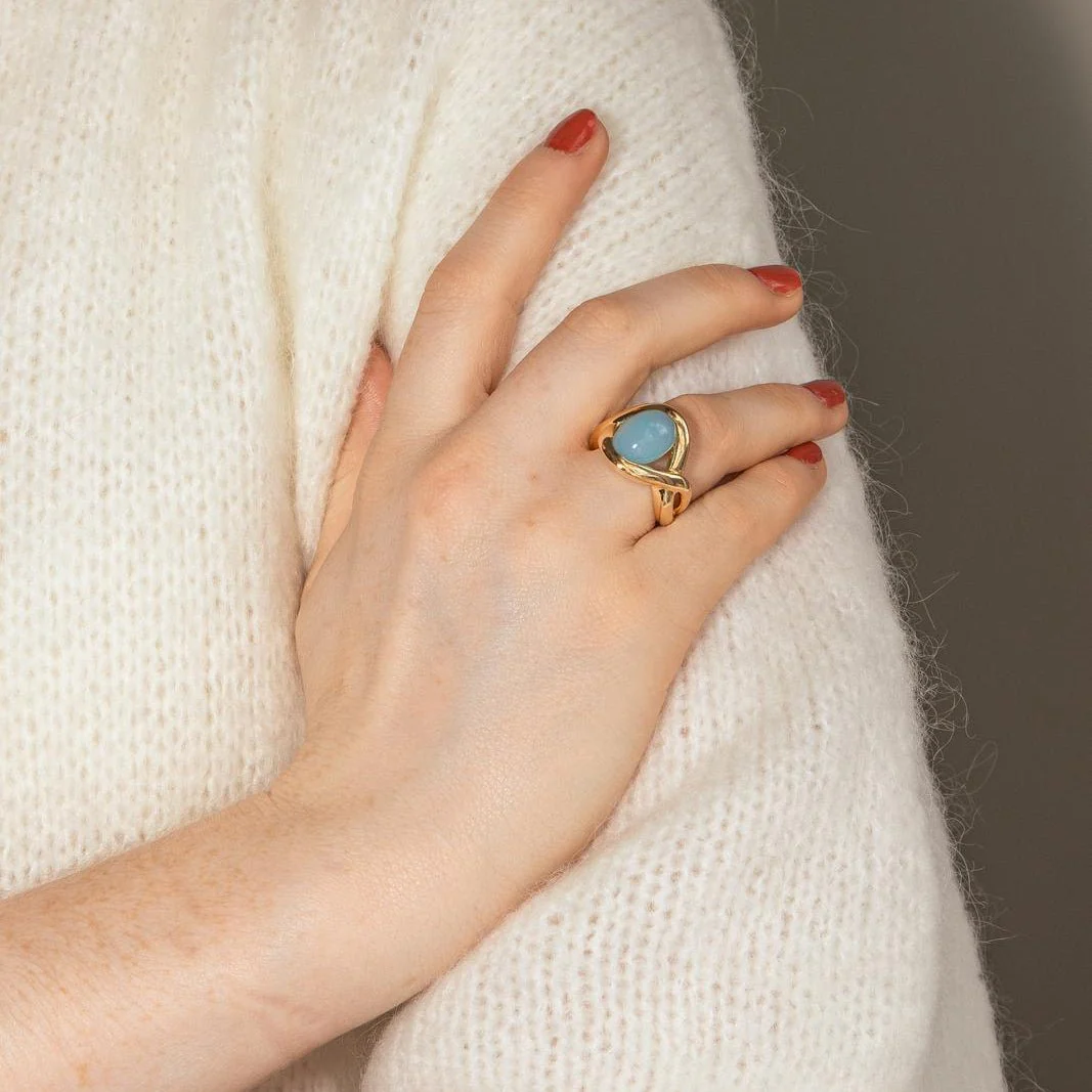 Bague en or jaune et chrysoprase - Image 2