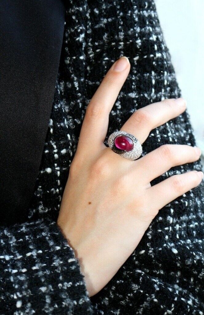 Bague Cocktail en or blanc, tourmaline et diamant - Image 2