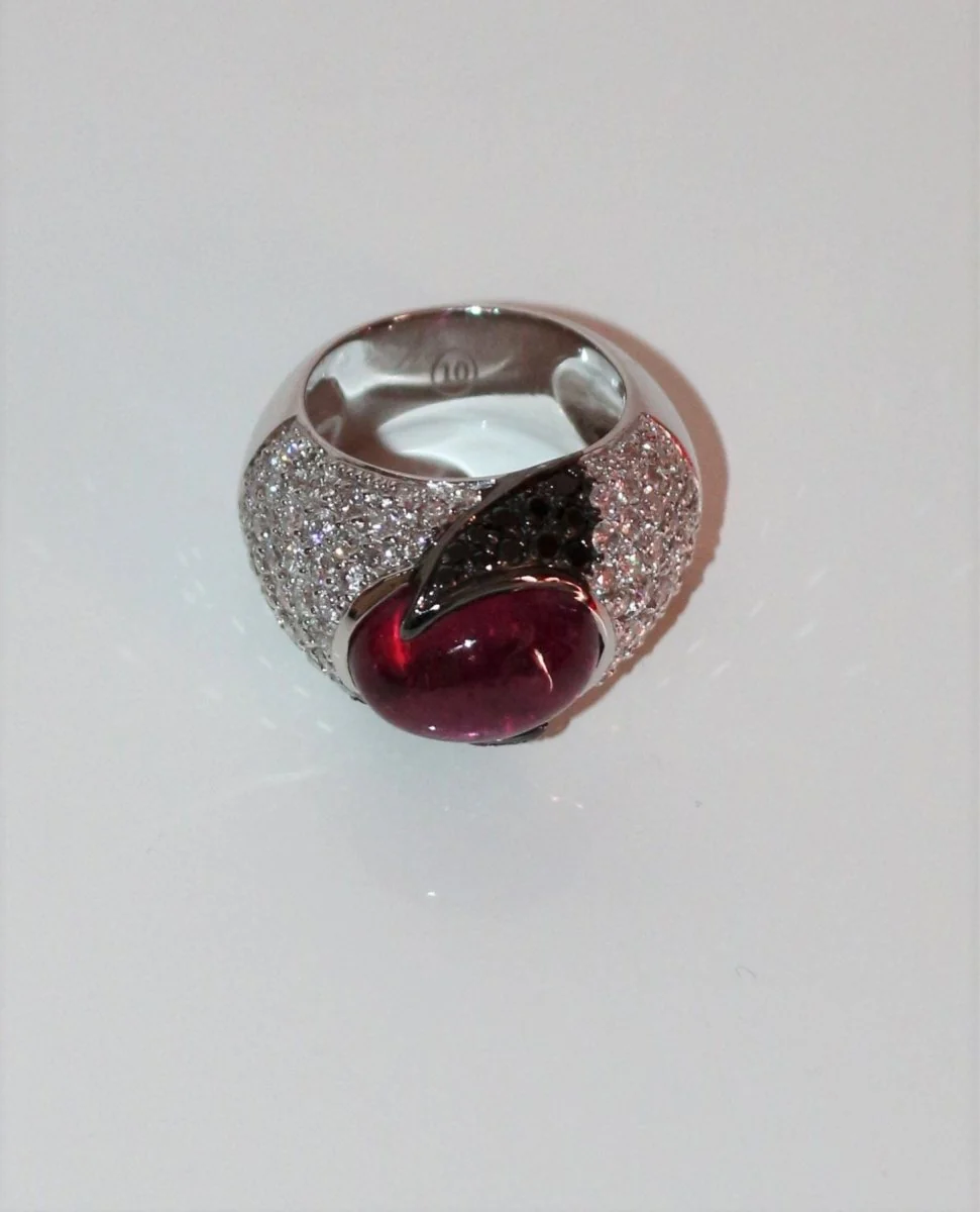Bague Cocktail en or blanc, tourmaline et diamant - Image 4