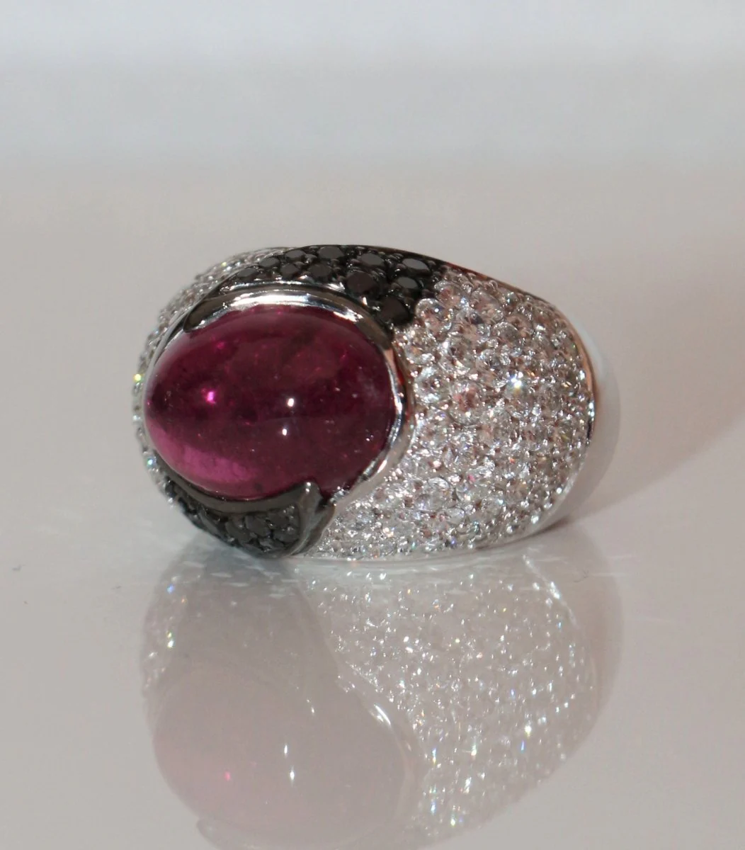 Bague Cocktail en or blanc, tourmaline et diamant - Image 5