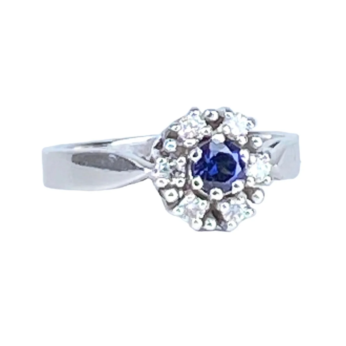 Bague Marguerite en or blanc, saphir et diamants