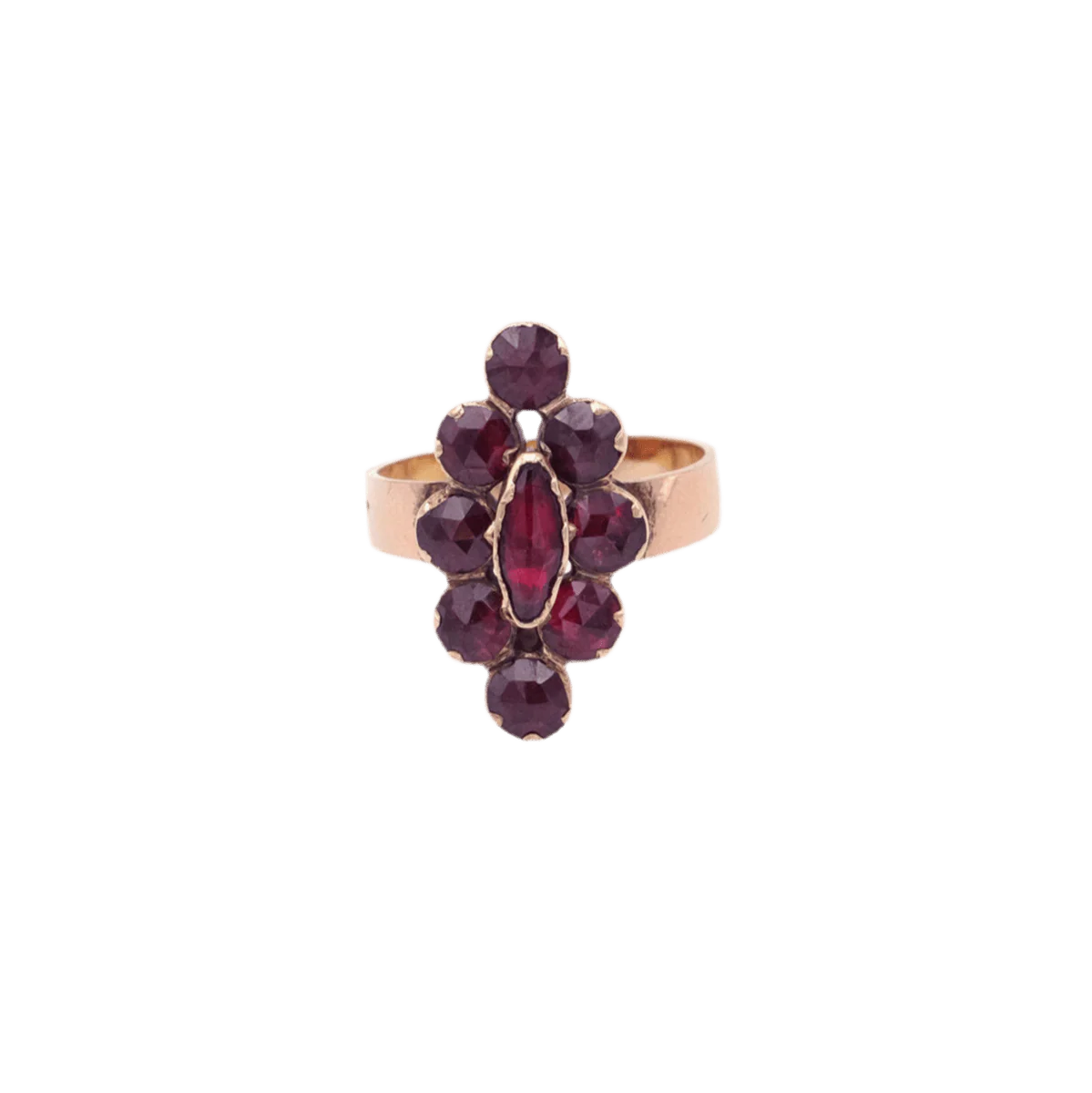 Bague Marquise en or rose et grenats