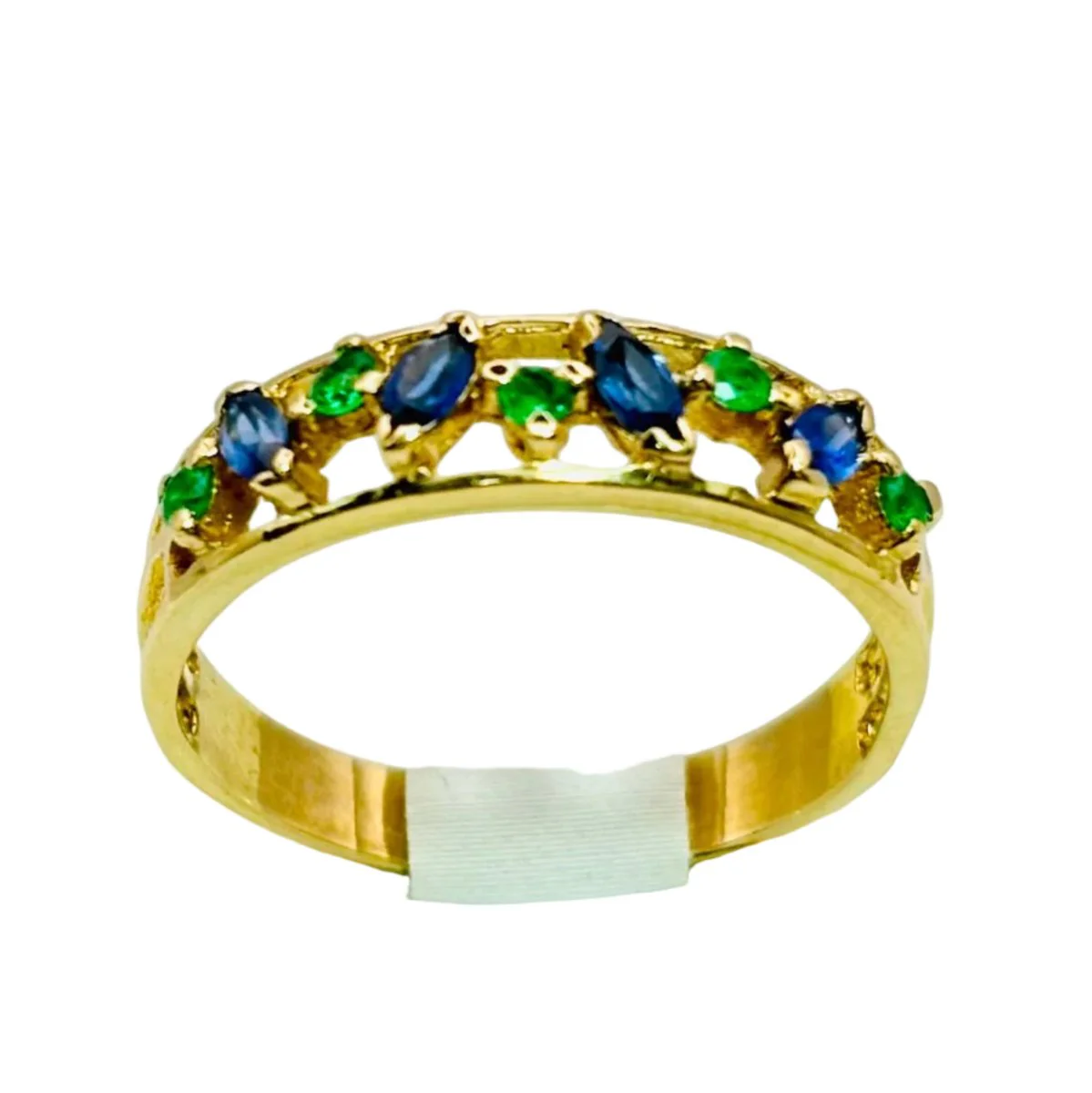 Bague en or jaune, saphirs et émeraudes - Image 2