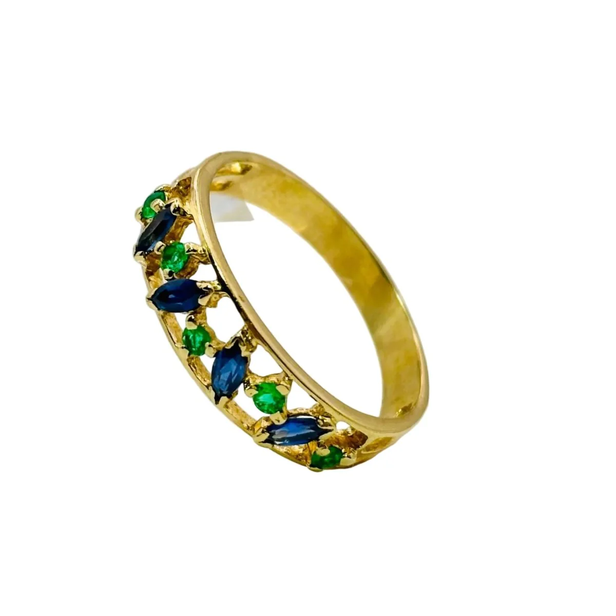 Bague en or jaune, saphirs et émeraudes - Image 3