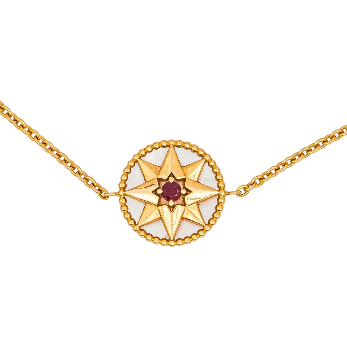 Bracelet DIOR "Rose des vents" en or jaune, nacre et rubis - Image 3