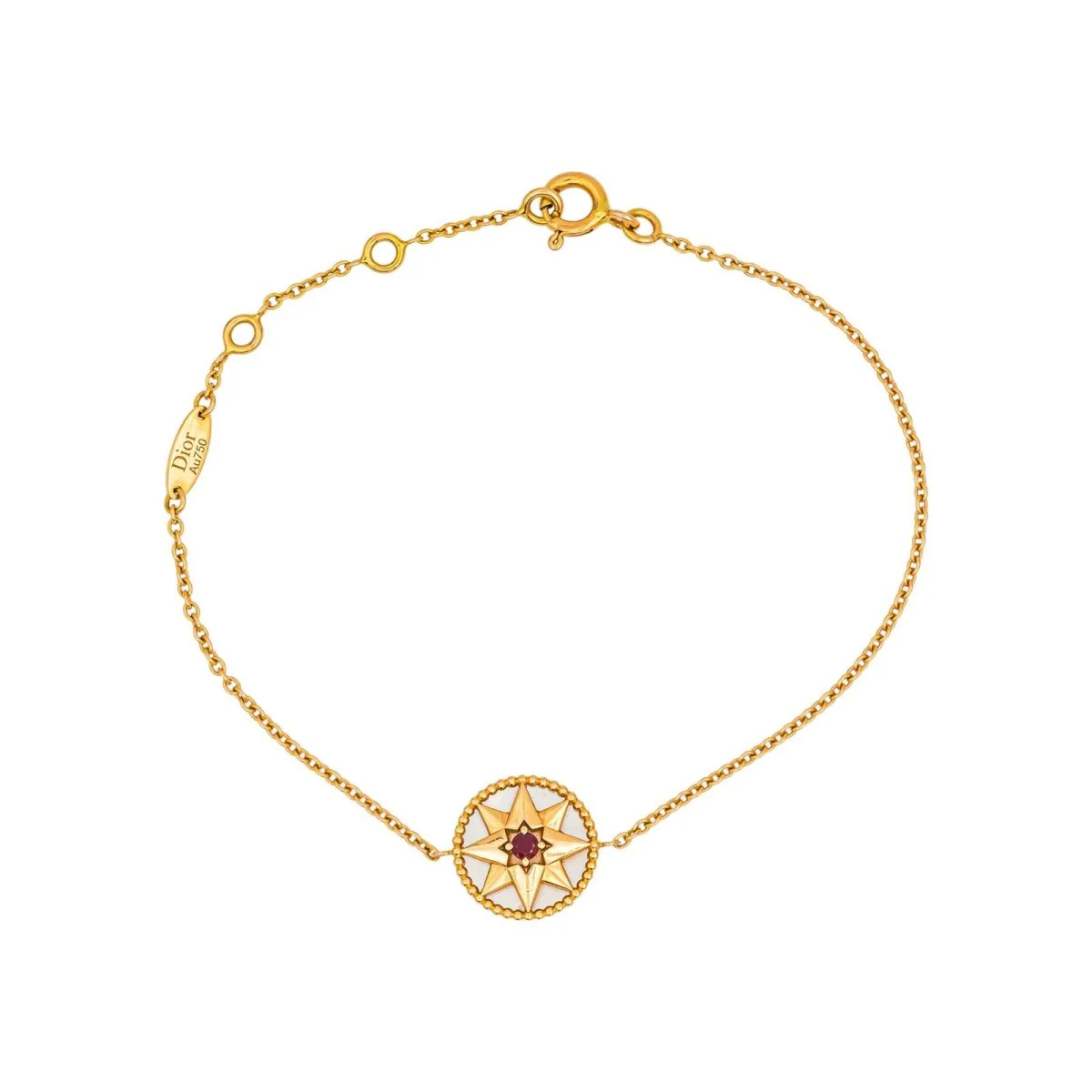 Bracelet DIOR "Rose des vents" en or jaune, nacre et rubis - Image 4