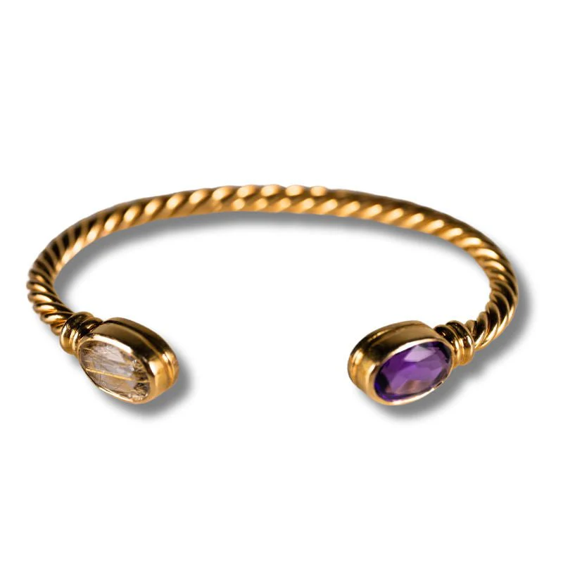 Bracelet Jonc BULGARI en or jaune, améthyste et quartz de rutile