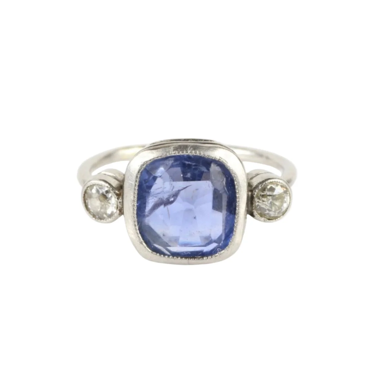 Bague Trilogie en platine, saphir et diamants