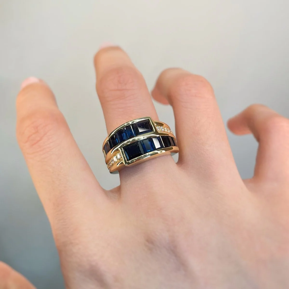 Bague - Or, Diamants & Saphirs - Image 4