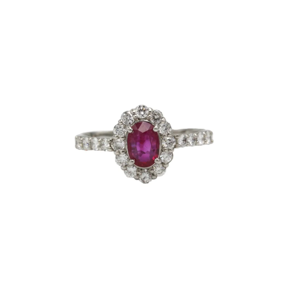 Bague Marguerite en platine, rubis et diamants