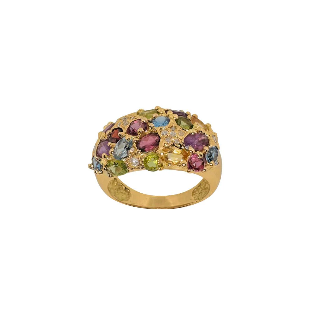 Bague Jonc en or jaune, pierres fines et diamants - Image 4